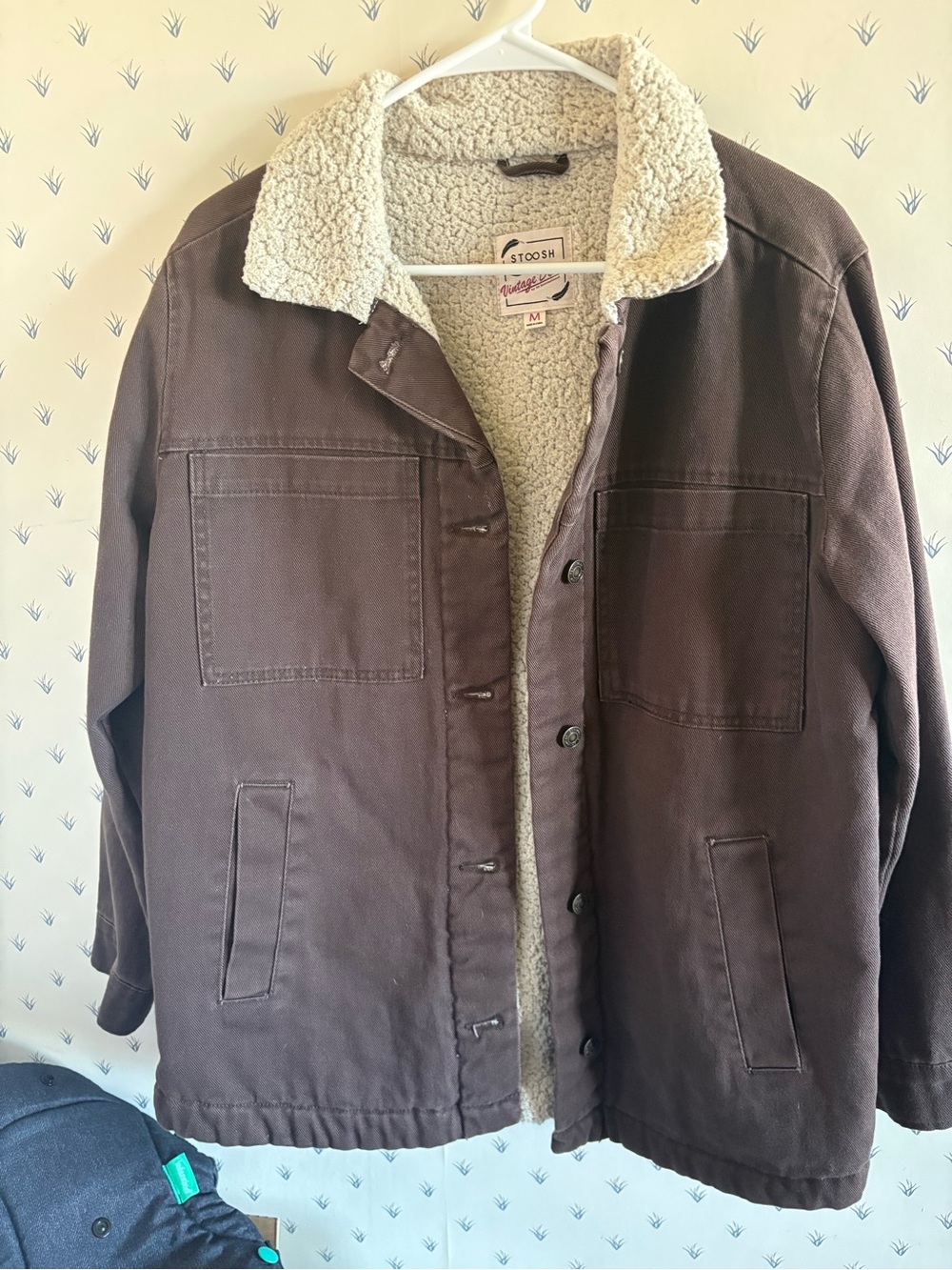 Stoosh Brown Military-Style Jacket with Cream Sherpa Collar